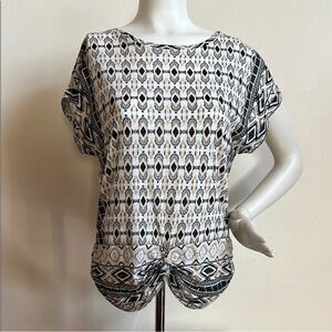 Lucky Brand Black and White Geometric Blouse